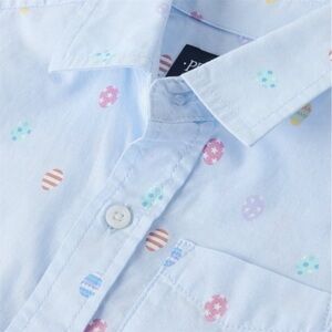 Boys Spring Easter Button Up Easter Eggs Print Blue Button Up Kids 5/6 NWT